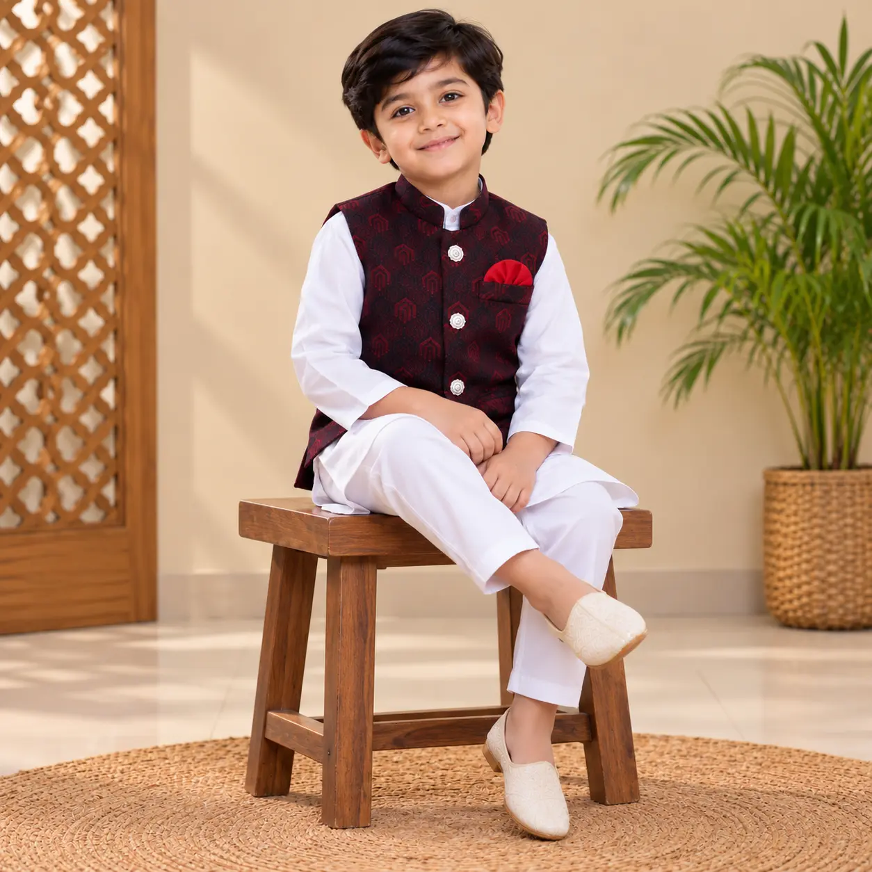 Kids Baby Koti Panjabi Full Set – Marron Color