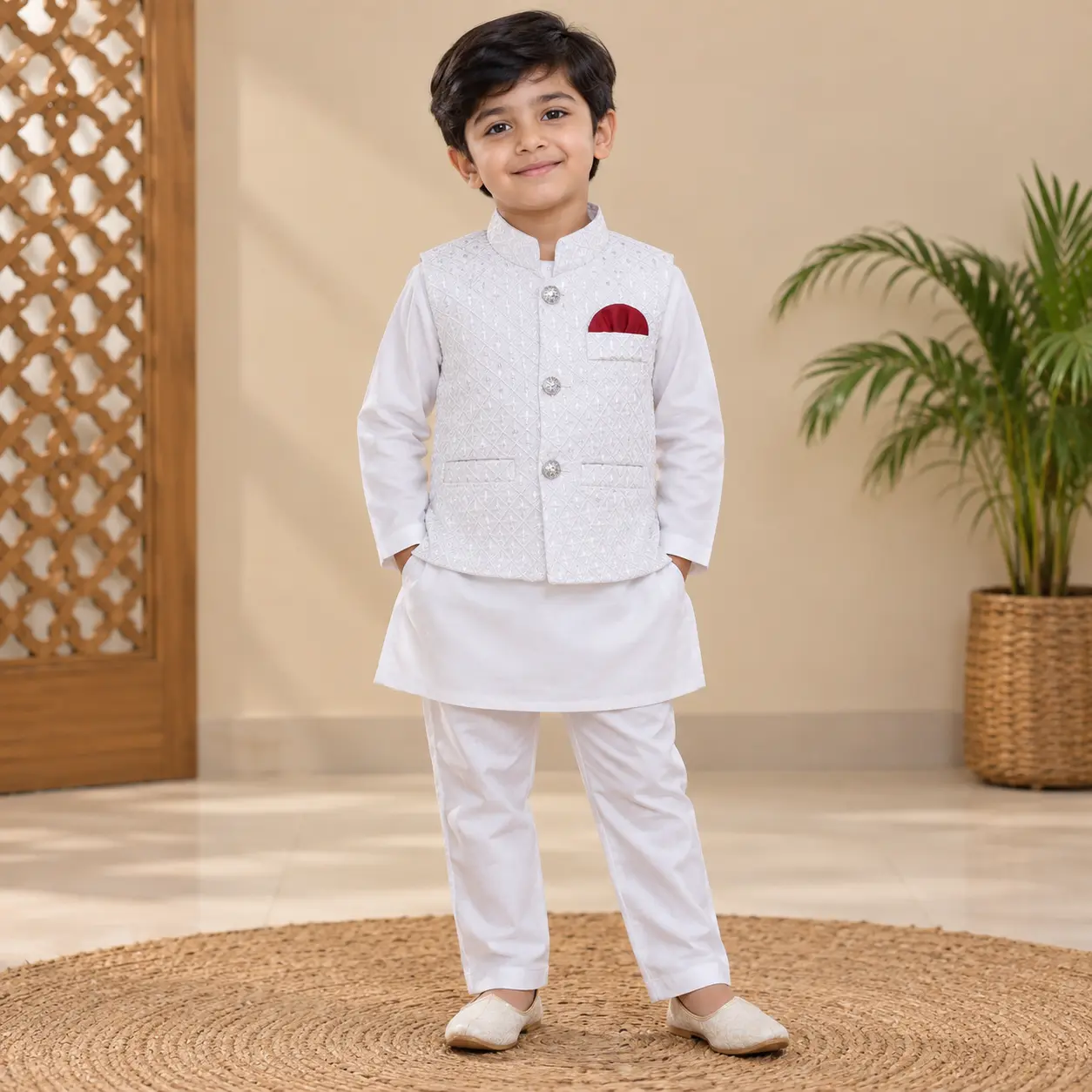 Kids Baby Koti Panjabi Full Set – White
