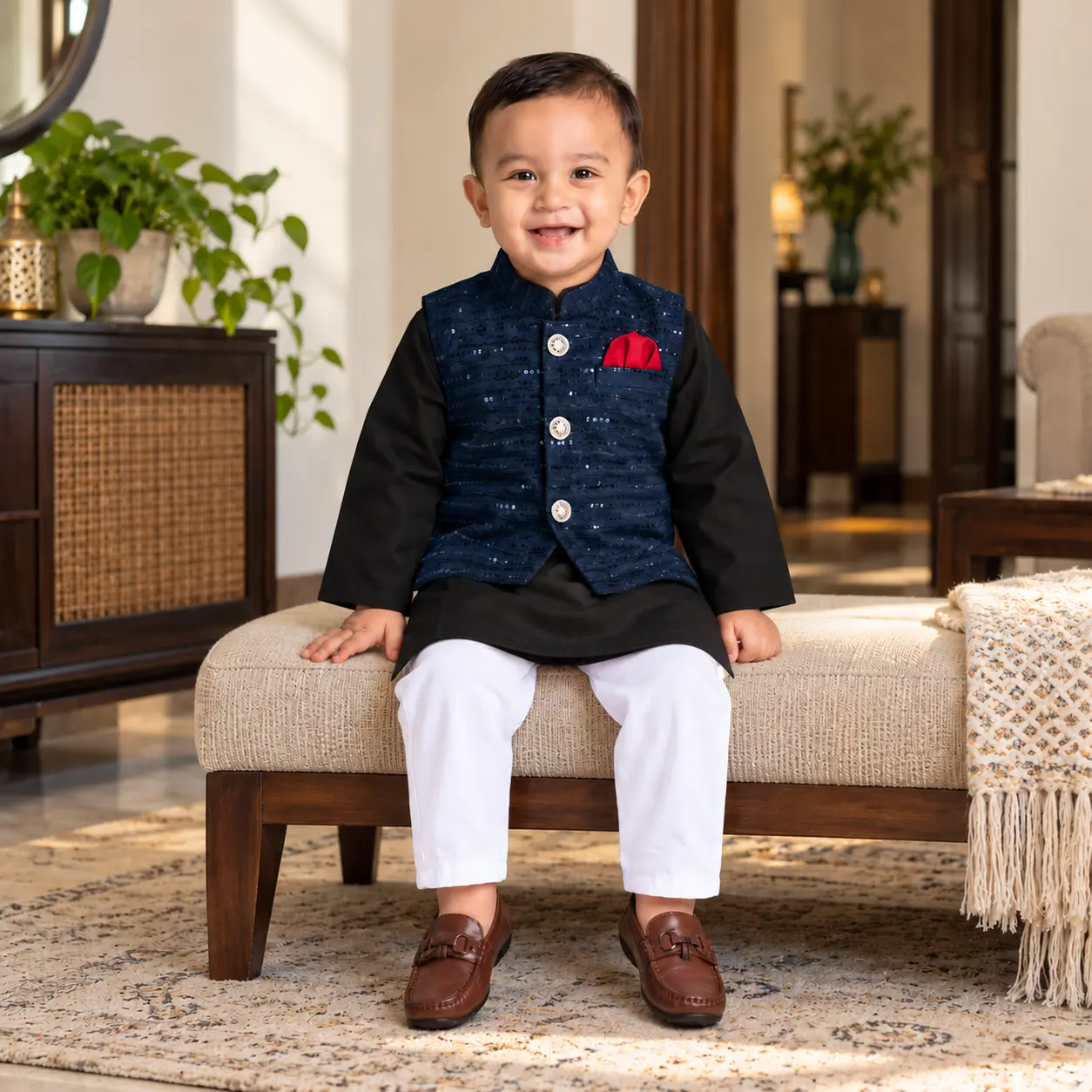 Kids Panjabi set and Cheerful Toddler in Traditional Festive Attire